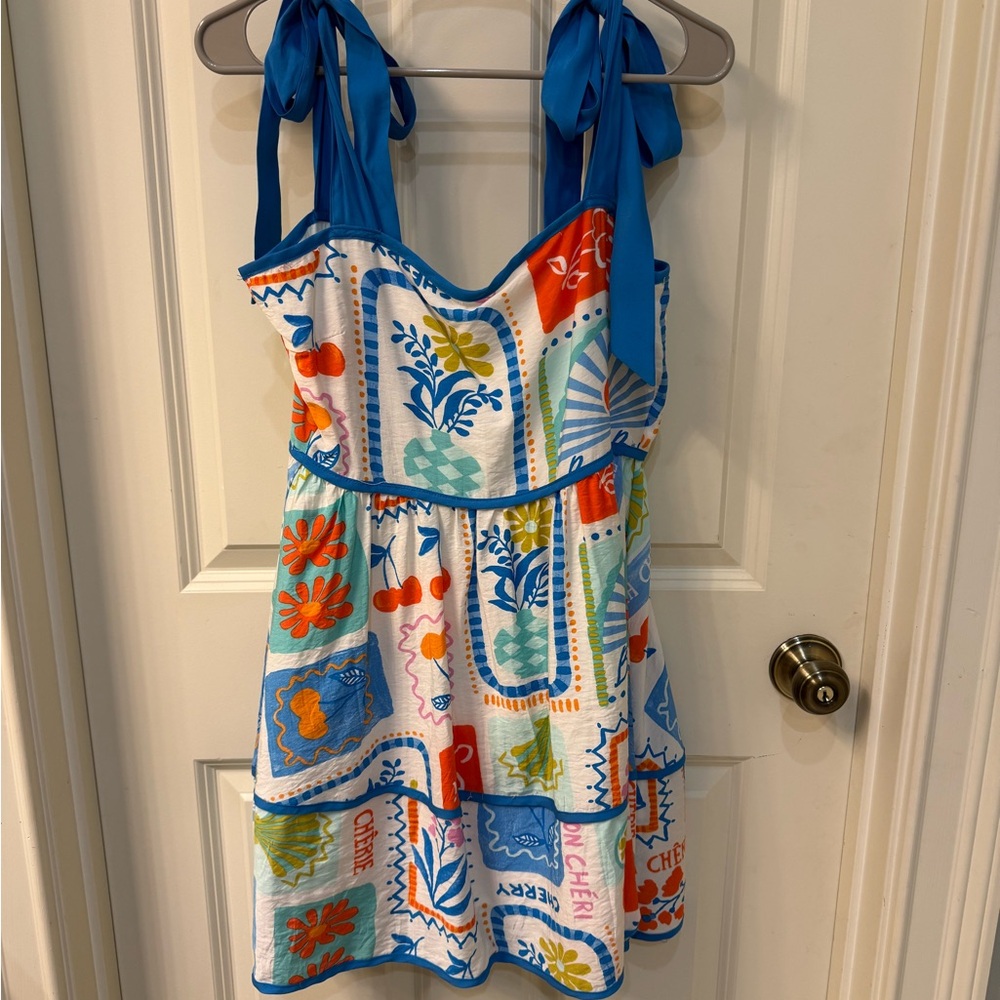 day + moon Colorful Patterned Sundress with Blue Straps Size Small